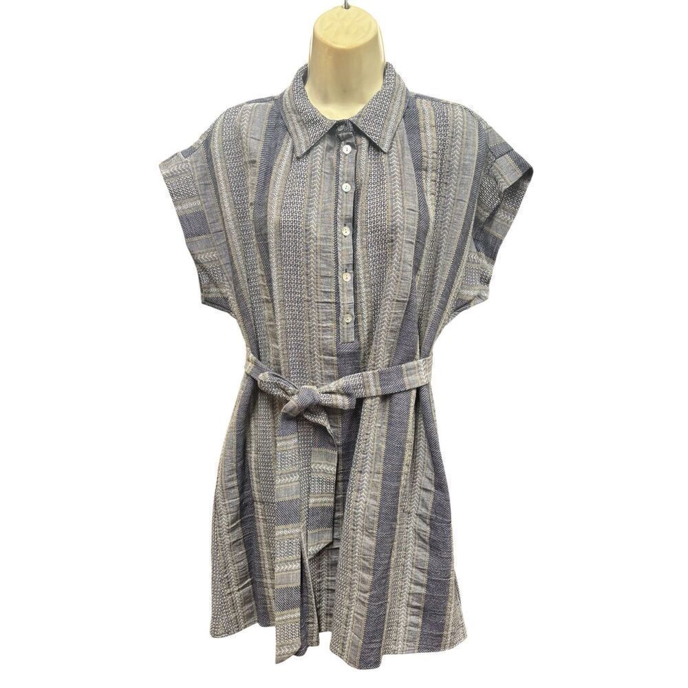 Drew for Anthropologie Renata Belted Shirt Dress in Indigo Blue NWT Size Small